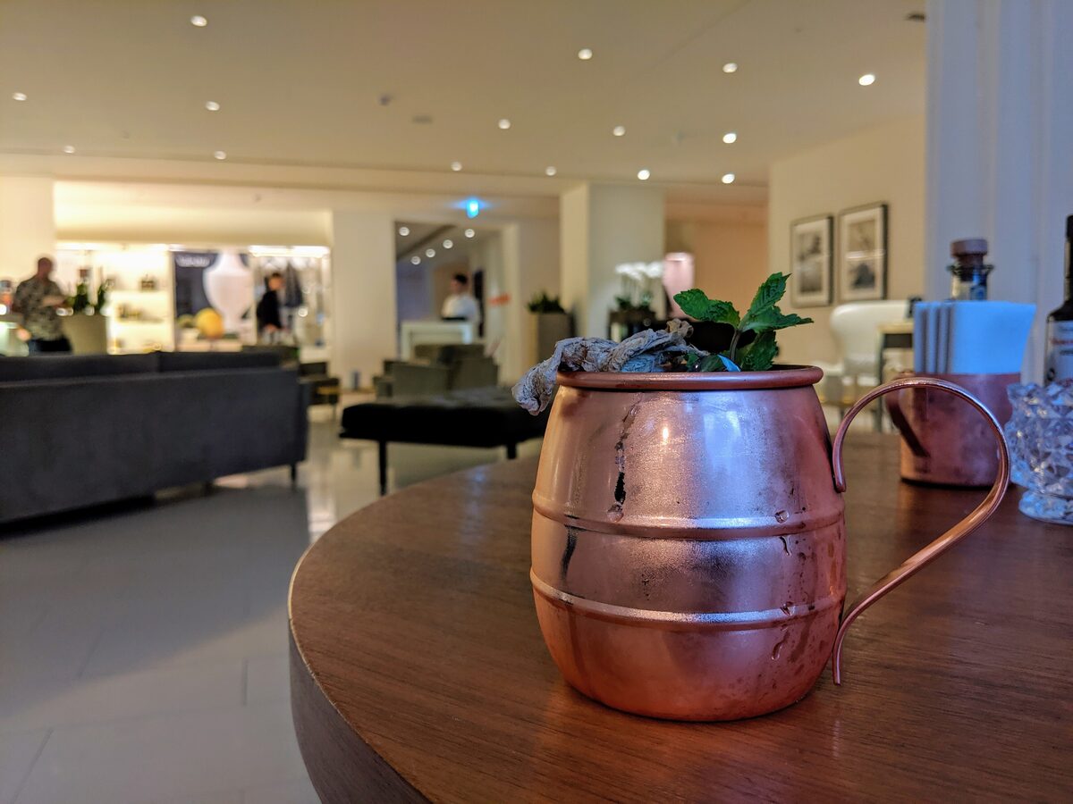 Moscow mule in a bright lounge